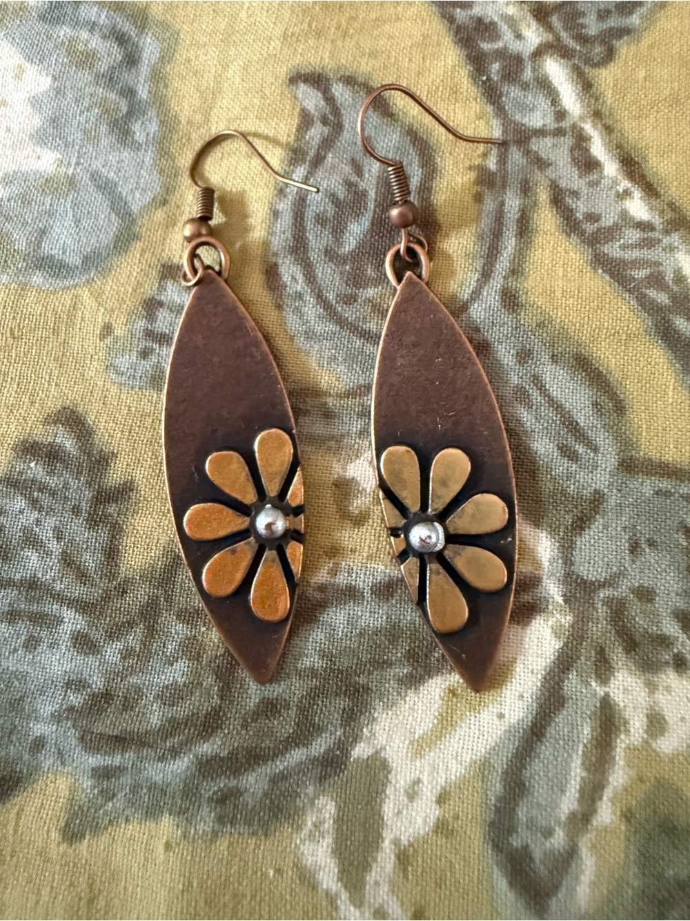 Copper Flower Drop Earrings - Copper Tone
